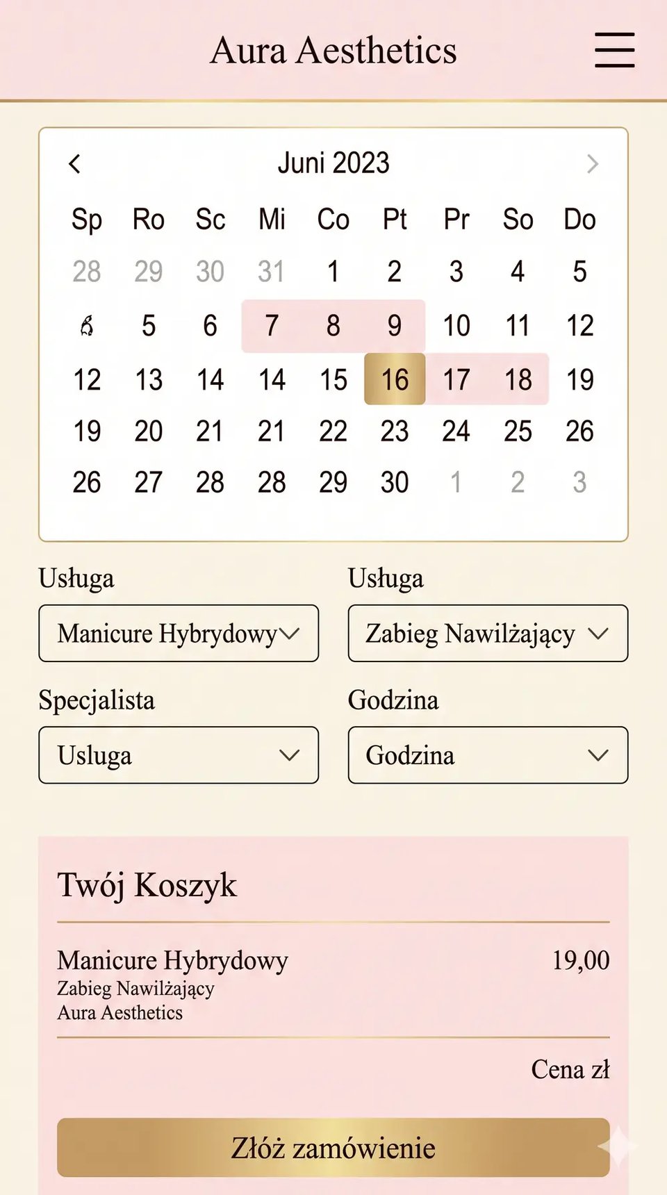 Aura L Aesthetics — Rezerwacja online (mobile)